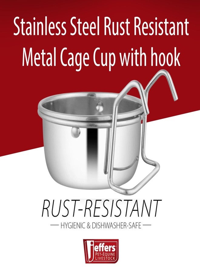 Jeffers Pet Stainless Steel Cage Cup Pet Feeder with Hooks for Birds, Rabbits, Ferrets, Kittens & Small Animals - Hanging Food Water Bowl Dish for Cages, Crates, Kennels - Dishwasher Safe - 10 oz - Image 3